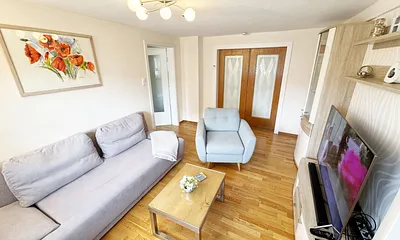 modernes Wohnzimmer mit Couch und Sessel