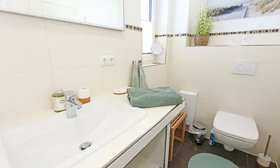 modernes Badezimmer mit Waschbecken und WC