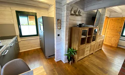 Küchenzeile mit Blick ins Wohnzimmer