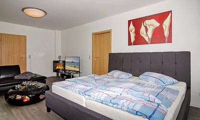 Wohnzimmer mit Doppelbett