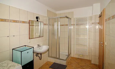 Bad mit Dusche und Waschmaschine