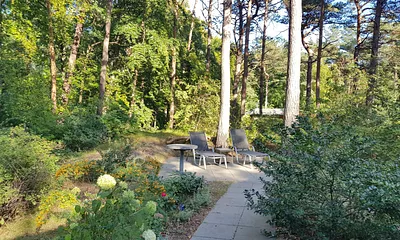 Idyllische, uneinsehbare Sonnenterrasse mit Standkorb, hochwertigen Liegen, Blick auf die Ostsee und den Kurplatz