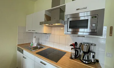 moderne Küchenzeile mit allem was benötigt wird