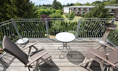 Südwestbalkon mit Blick Richtung Achterwasser