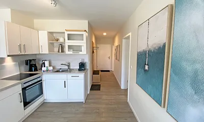 moderne Küchenzeile mit allem was benötigt wird