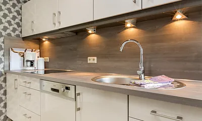 Die Küchenzeile mit Geschirrspüler, Kühlgefrierkombination etc ...