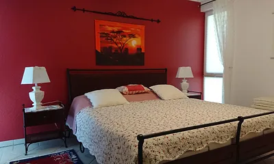 Schlafzimmer mit einem verstellbaren Bett und TV