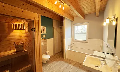 Ferienhaus Ilsebill - Blick in das untere Bad