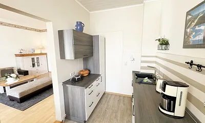 Küchenzeile mit Blick in den Wohnbereich