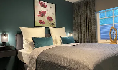 Das Schlafzimmer mit Boxspringbett