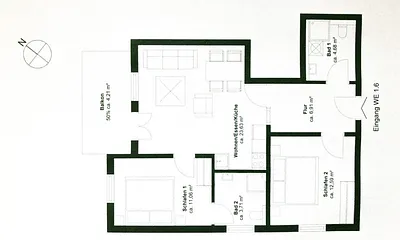 Der Grundriss für Wohnung Gustavs 1.6.