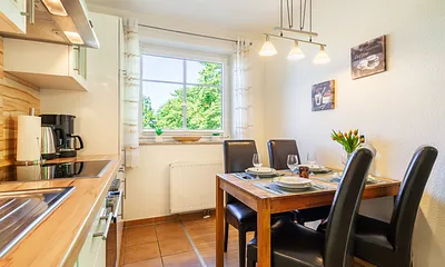 Offene, gut ausgestattete Küche 