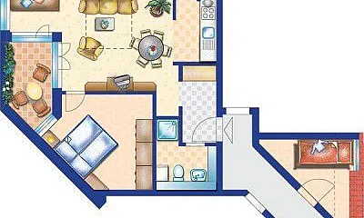 Grundriss mit gegenüberliegenden seperaten Schlafzimmer mit Doppelstockbett