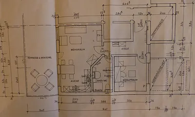 Grundriss der Wohnung und Terrasse