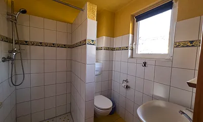 Bad mit Dusche, WC und Waschbecken