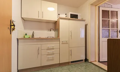 Miniküche mit Mikrowelle und 2-Platten-Kochfeld