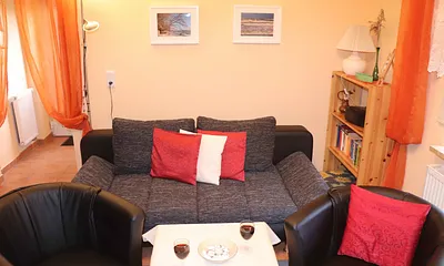 Wohnzimmer mit Schlafcouch für eine Person