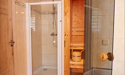 Saunazugang und Dusche im Bad Erdgeschoss