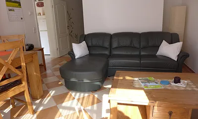 die Sitzecke mit Lederschlafcouch