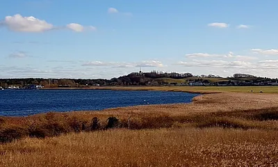 Vom Wohnbereich mit Blick auf den Zickersee und den Greifswalder Bodden/Ostsee.