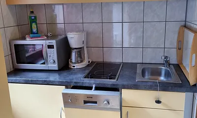 Küchenzeile mit Geschirrspüler, Kühlschr. usw.