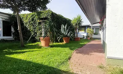 Rechts liegt die Terrrasse der Wohnung Rügen. Dahinter die befindet sich die Terrasse der Wohnung Hiddensee, gerade die Wohnung Ruden und links liegt die Wohnung meiner Eltern.