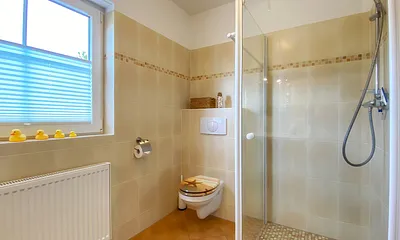 Toilette und ebenerdige Dusche