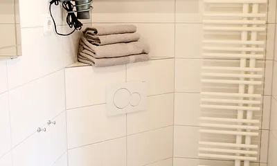 Detailansicht Bad - WC, Fön, Handtuchheizung