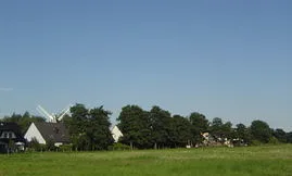 Unsere Ferienanlage liegt am Rande eines Naturschutzgebietes -  Sie schauen auf endlose Wiesen mit Störchen und Pferden - oder Drachen am Himmel !