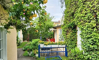 Blick von der Sonnenterrasse auf Ihre Ferienunterkunft