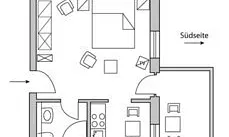 Unsere Ein-Zimmer-Appartements vom Typ D303 liegen in unterschiedlichen Etagen.
