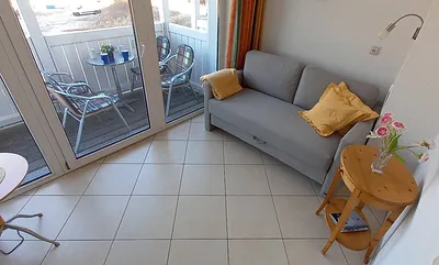 Balkonzimmer, 2. Schlafraum mit neuem  Boxspring-Schlafsofa 1,40 m x 2 m