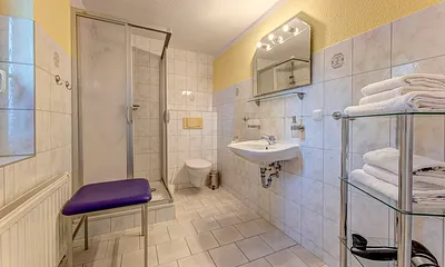 Bad mit Dusche/WC und Fön