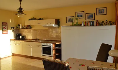 großzügiger Wohnbereich mit Küchenzeile