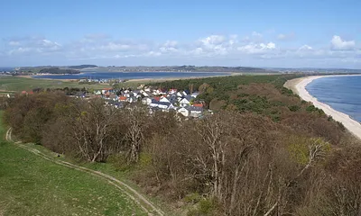 Blick vom Lotsenturm in Thiessow nach Klein Zicker, Groß Zicker bis zum Schloß Granitz (Binz).