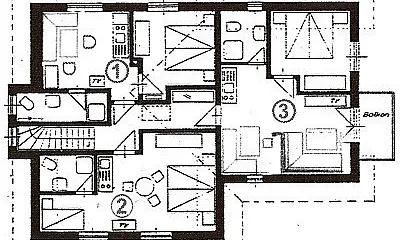 Grundriss der 3 Wohnungen im OG