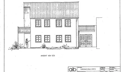 Zeichnung der Ansicht Südseite des Ferienhauses