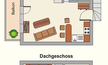 Der Grundriss der Wohnung über zwei Etagen -1.OG und DG-