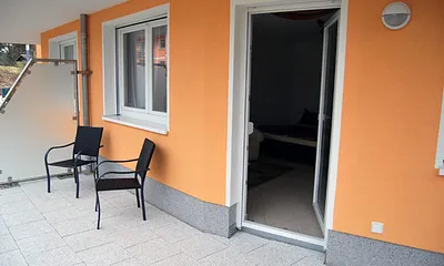 Terrasse mit Blick auf die Kurmuschel