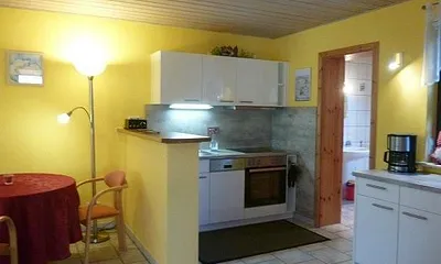 Küchenbereich mit Backofen und Spülmaschine 