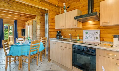 Die Küchenzeile ist komplett ausgestattet (4-Platten-Cerankochfeld, Backofen, Geschirrspüler, Mikrowelle, Kühlgefrierkombination etc.).