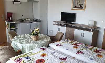 Küchenzeile mit Kühlschrank u. 2 Herdplatten