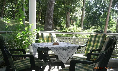 Blick vom Balkon in den Park