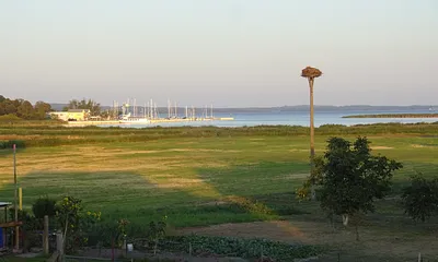 Blick vom Balkon auf das Achterwasser