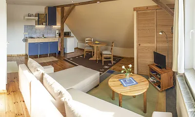 Wohnraum mit Küche und Esstisch