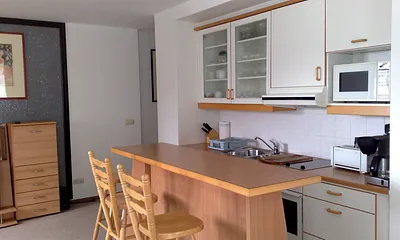 Pantryküche ,mit Backofen, 2-Feld-Ceranherd ,Mikrowelle,Kühlschrank,Toster,Kaffeemaschine , Ablufthaube