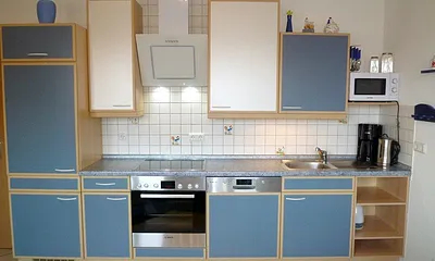 Moderne Küche mit hochwertigen und sehr leisen Geräten, Kühlschrank mit Eisfach