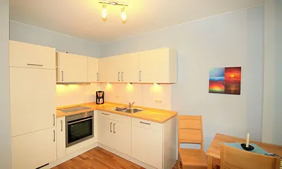 Wohnküche mit Geschirrspüler und Backofen