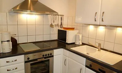 Küche mit hervorragender Ausstattung, chicer Spüle, Geschirrspüler, usw.