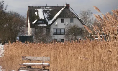 Blick vom Bodden auf unser Haus